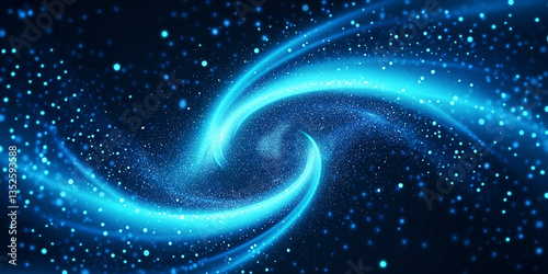 Abstract blue swirling galaxy with sparkling particles creating a dazzling cosmic scene