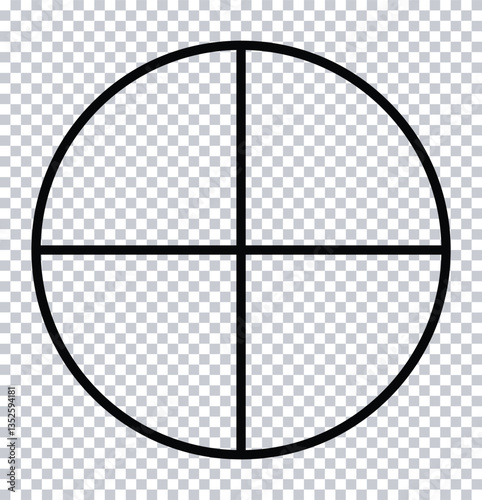 Quartered Circle Icon – Four-Part Divided Circle, Segmented Round Vector Design

