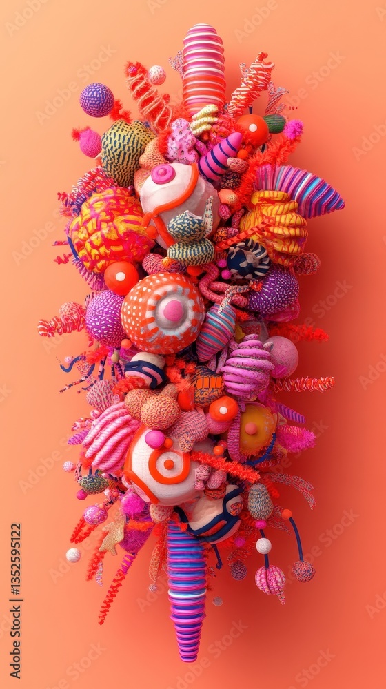 Naklejka premium Colorful textured abstract arrangement against an orange background is presented