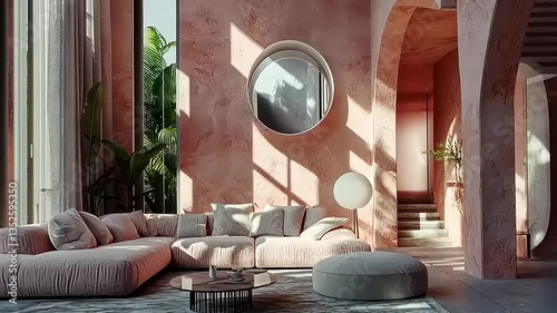 Sunlit Pink Living Room Interior Design