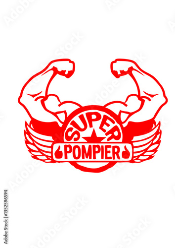 logo super pompier aile bras muscle
