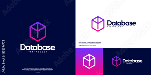 minimalist cube logo with digital storage concept, security system, vector design template.