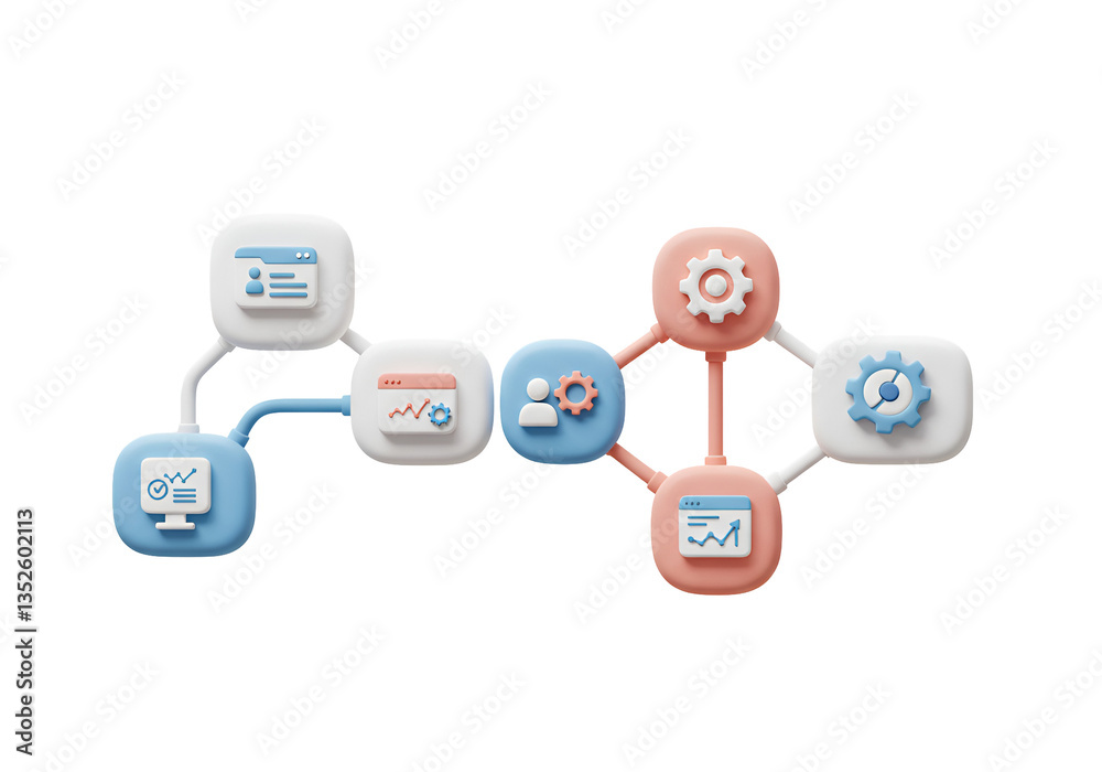 3D Workflow Automation Pipeline Icon with Process Automation Symbols 3D Workflow Automation Pipeline Icon with Process Automation Symbols