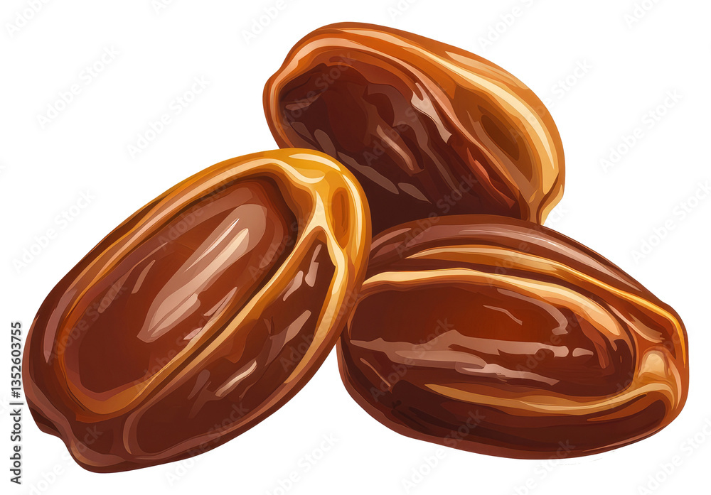 Obraz premium Three brown dates are presented on a simple white background