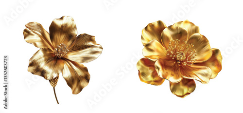 Fototapeta Naklejka Na Ścianę i Meble -  Elegant golden flowers with glossy textures and detailed petals