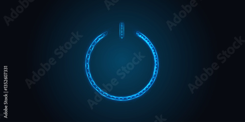 Abstract blue glowing planet Earth in power button. Earth hour concept. Low poly style design. Geometric background. Wireframe light connection structure. Modern 3d graphic. Vector illustration.