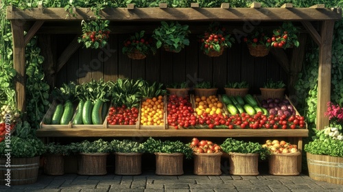 Wallpaper Mural Vibrant Farmers Market Stall Filled with Fresh Vegetables and Juicy Cherries Torontodigital.ca
