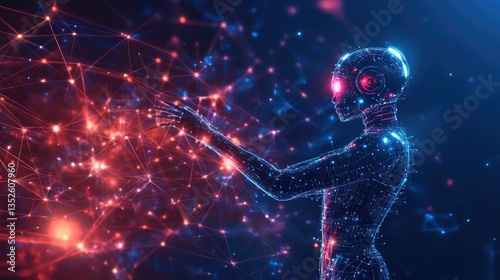 Abstract human profile surrounded by dots and lines forming a digital internet network