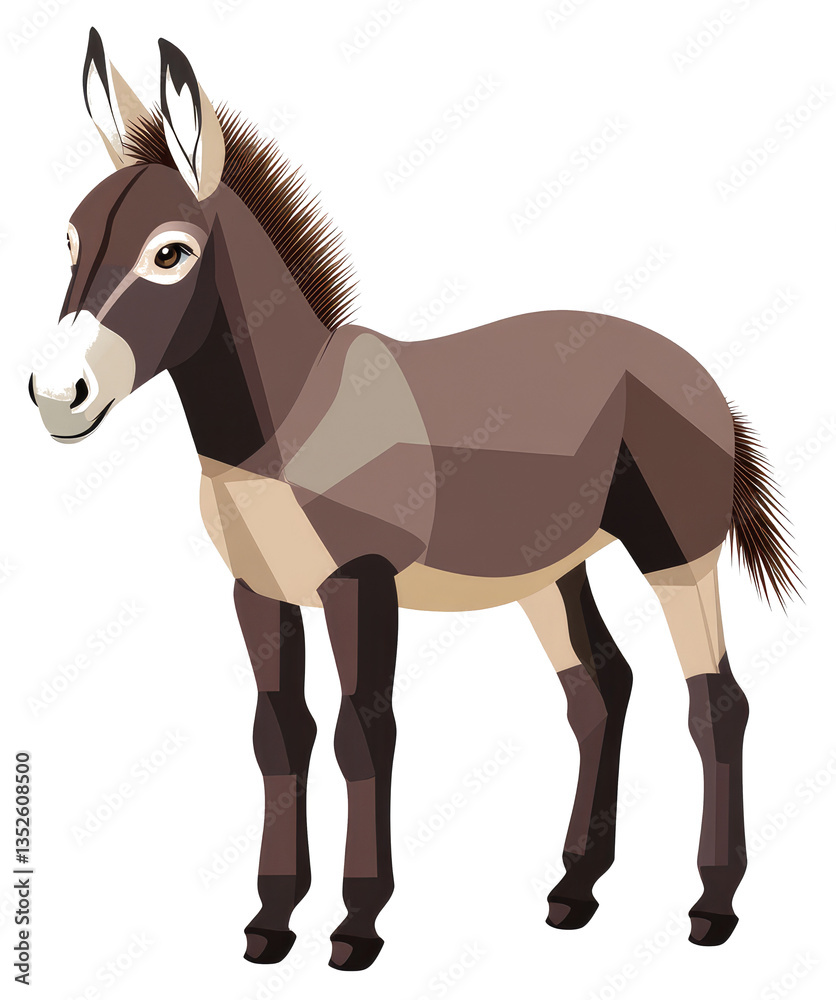 Obraz premium A Detailed Illustration Depicting A Standing Gray Donkey Isolated