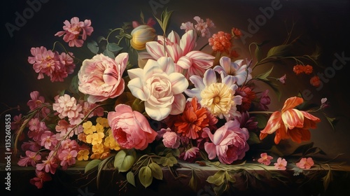 A photo of an exquisite floral oil painting.