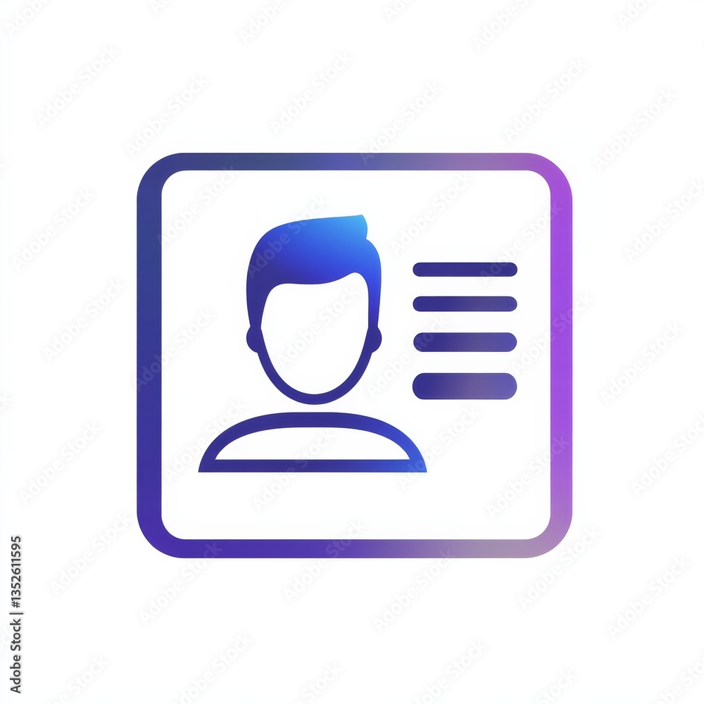 Digital ID Card Icon with Rounded Edges and User Profile, Modern Minimalist Design