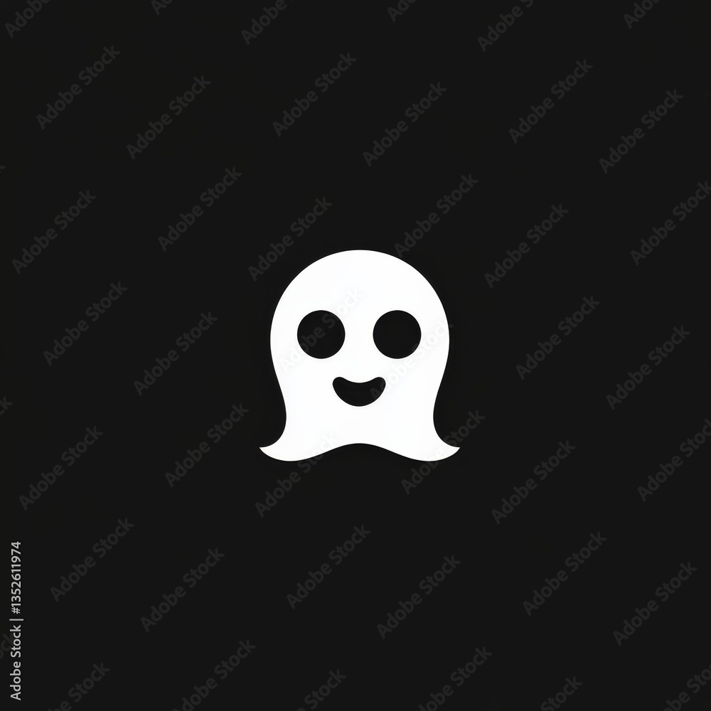 Friendly Ghost Apparition: A Simple White Cartoon Ghost Floating Against a Stark Black Background. Friendly Ghost Apparition: A Simple White Cartoon Ghost Floating Against a Stark Black Background.