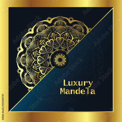 geometric luxury mandala pattern design black. Henna Design. Illustration with  golden arabesque pattern arabic islamic east style