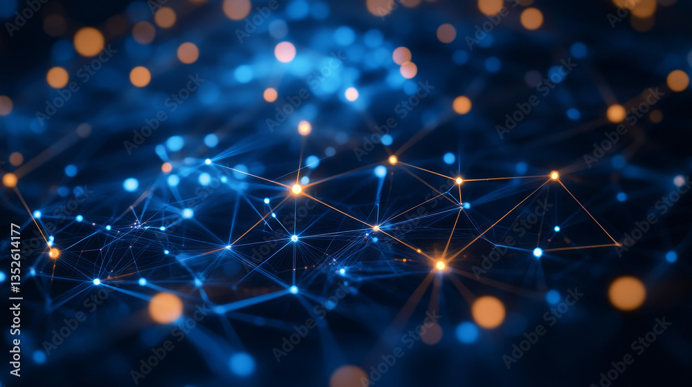 Abstract cyber digital technology concept. Grid below lines and glittering particles on a dark blue background. Abstract cyber digital technology concept. Grid below lines and glittering particles on a dark blue background.