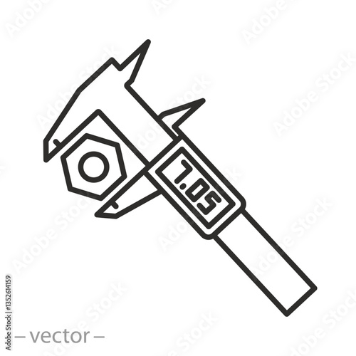 vernier caliper, calibration icon, slide gauge, thin line symbol on white background - editable stroke vector illustration