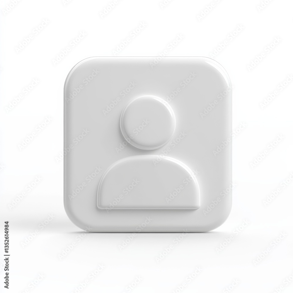 White Profile Icon on Square Button - 3D Rendering of User Account Symbol for Website and App Design White Profile Icon on Square Button - 3D Rendering of User Account Symbol for Website and App Design