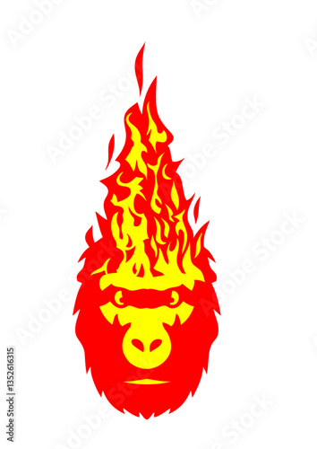 gorille tete en flamme feu flame dessin