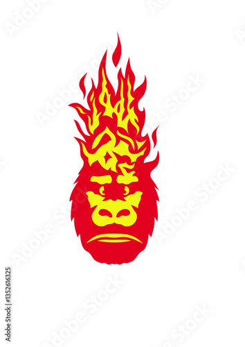 gorille tete en flamme feu flame dessin