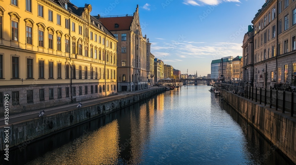 Fototapeta premium Charming Canal in Historic Centre of Gothenburg, Sweden - A Vibrant Urban Landscape Filled with Architectural Beauty