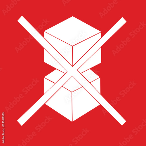 A warning sign with stacked boxes crossed out, indicating that stacking is prohibited. Commonly used in packaging, shipping, and warehouse safety regulations.