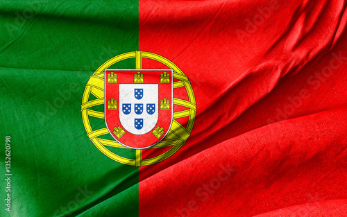 Portugal Flag Close-Up with Wrinkled Texture and Vibrant Colors photo