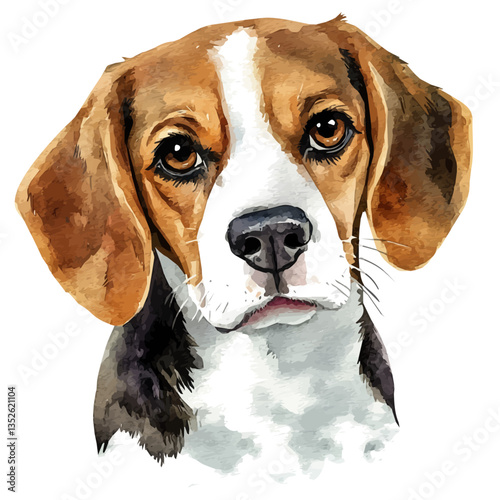 A watercolor vector painting of a beagle, isolated on a white background. Beagle vector.

