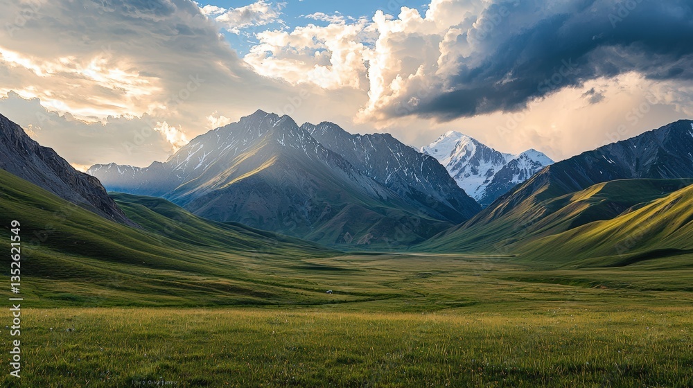 Obraz premium a green valley and mountains in Kyrgyzstan 
