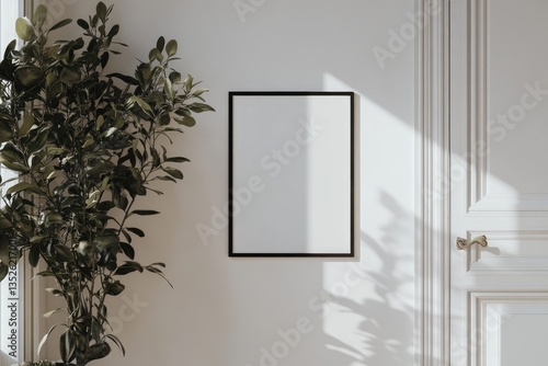 Wallpaper Mural Blank framed art print on white wall, sunlight, plant, elegant interior Torontodigital.ca