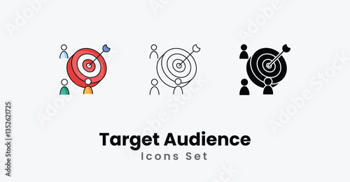 Target Audience Icons thin line and glyph vector icon stock illustration