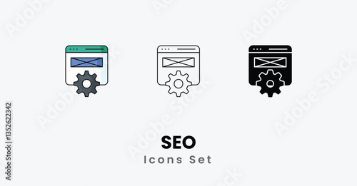 SEO Icons thin line and glyph vector icon stock illustration
