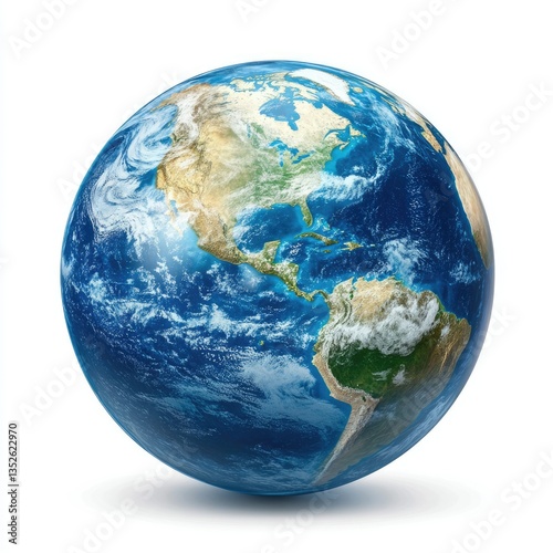 Isolated Circle of the Pacific: Blue Globe Featuring America, Asia, and Hawaii on a Clean White Background