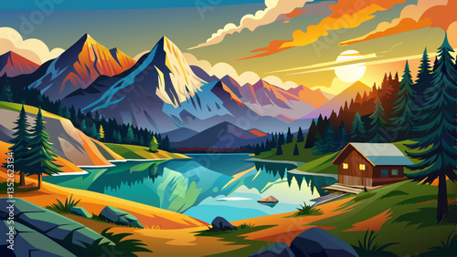 Sunset at the mountain lake, Zittauerhuette, refuge, at the lower Gerlossee, Wildgerlossee, Pinzgau, Salzburg, Austria, Europe