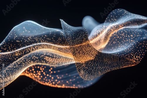 Abstract artwork depicting glowing lines and particle effects on black