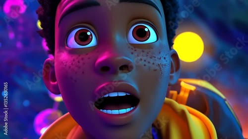 A Boy's Astonishment: A Vivid Animated Scene