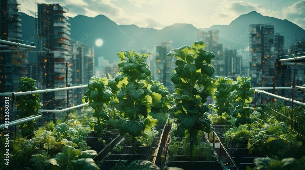 Obraz premium Urban gardening with lush green plants in the foreground