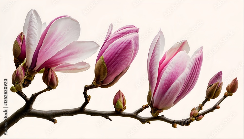 Obraz premium magnolia tree branches with pink and white flowers.