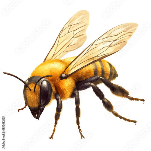 A watercolor vector painting of a bee, isolated on a white background. Bee vector.

