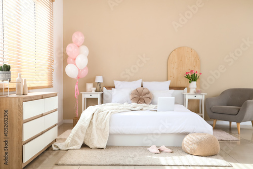 Interior of bedroom decorat...