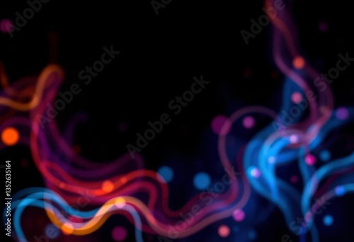 Intricate, dark backdrop with vibrant, blurred abstract shapes and flowing design elements, blurred background, color
