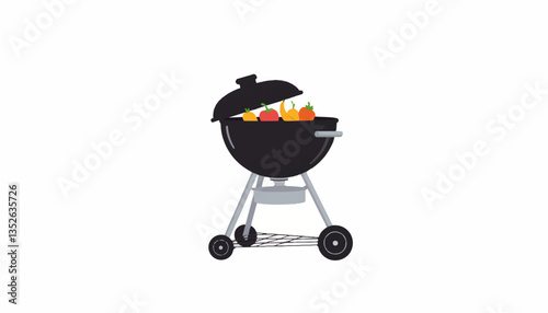 Kettle BBQ grill with colorful vegetables, summer grilling joy