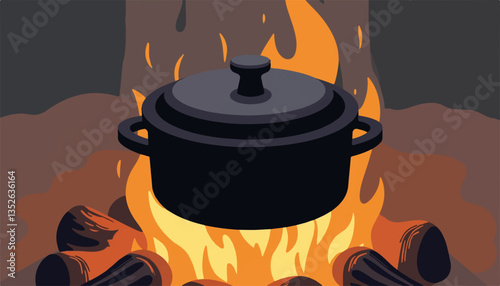 Classic Dutch oven cooking over campfire, outdoor culinary adventure