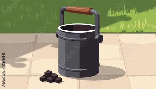 Stylish charcoal chimney starter on patio, outdoor grilling essentials