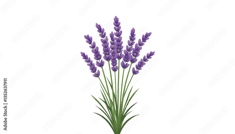 Naklejka premium Lavender cluster in fan shape against white background, fresh serenity