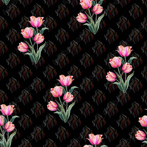 Abstract seamless color full flower leaf bunch pattern background texture