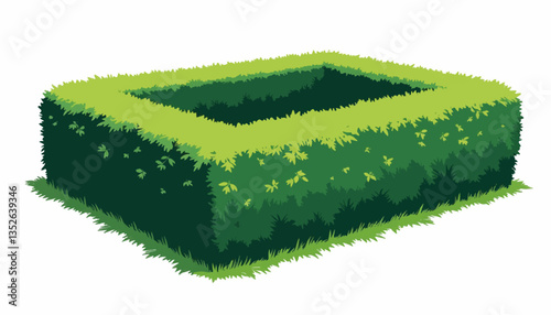 Neatly trimmed geometric hedge representing precision in gardening, focus on design