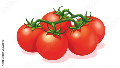 Vibrant cluster of ripe red tomatoes on white background, freshness