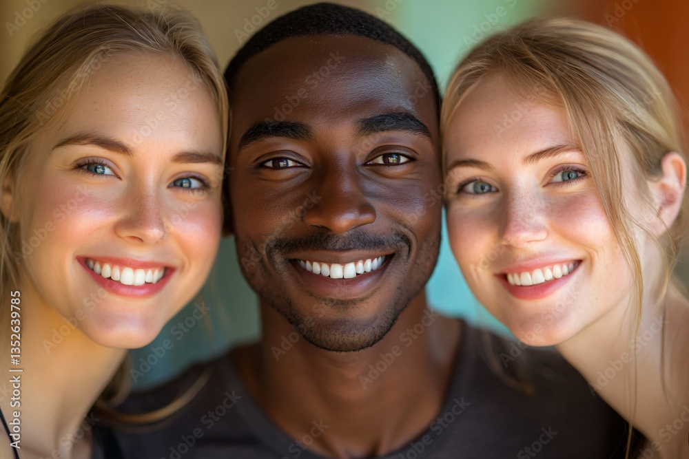 Portrait of a Black man and a White woman standing together, symbolizing racial equality, unity, and mutual respect. The image emphasizes harmony across cultures, celebrating diversity and shared huma