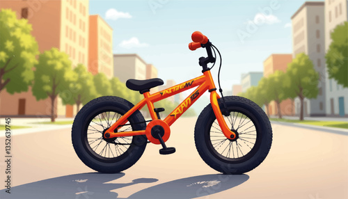 Colorful child's bicycle in urban playground, playful childhood