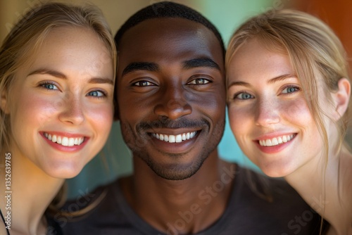 Obraz na płótnie Portrait of a Black man and a White woman standing together, symbolizing racial equality, unity, and mutual respect. The image emphasizes harmony across cultures, celebrating diversity and shared huma w salonie