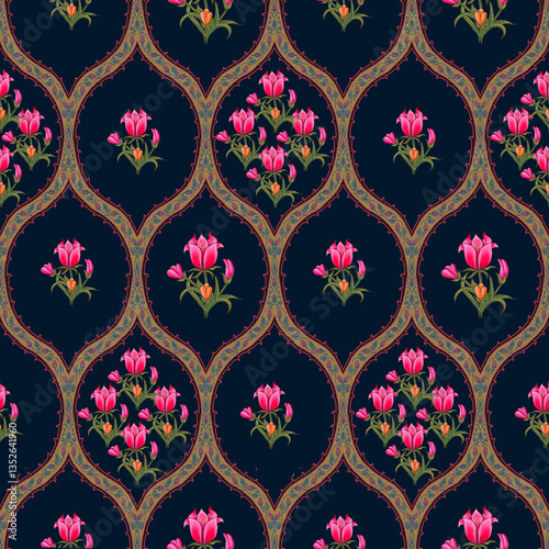 Abstract seamless color full flower leaf bunch pattern background texture